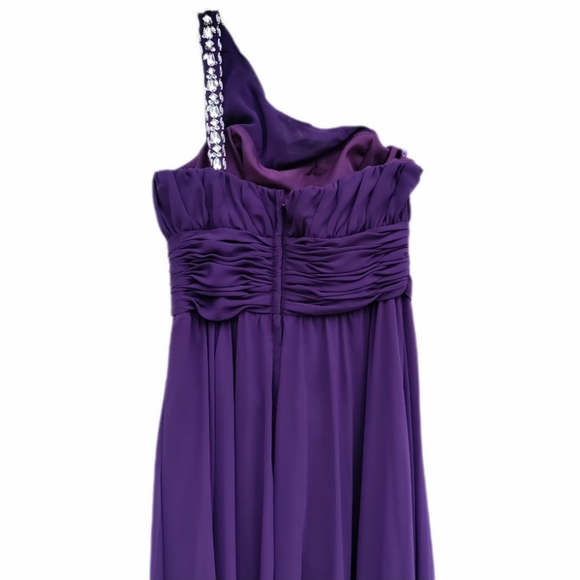 MoriLee Madeline Gardner Jeweled One Shoulder Purple Empire Waist Evening Gown 8 - Picture 7 of 16